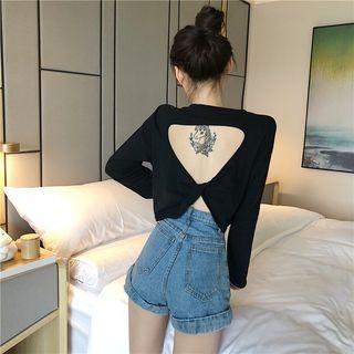 Plain Open-back Long-sleeve T-shirt