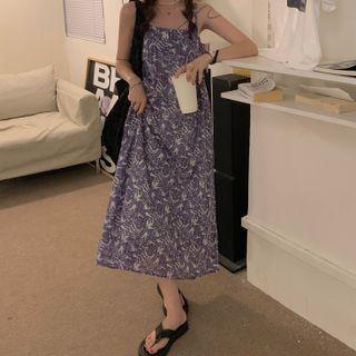 Strappy Floral Midi A-line Dress Purple - One Size