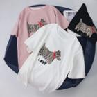 Short-sleeve Dog Applique T-shirt