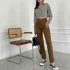 High-waist Plain Cargo Straight-cut Jeans
