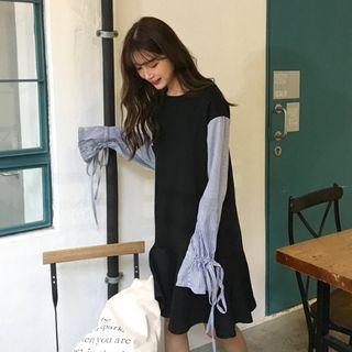Long-sleeve Panel Ruffle A-line Dress