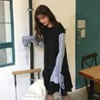 Long-sleeve Panel Ruffle A-line Dress