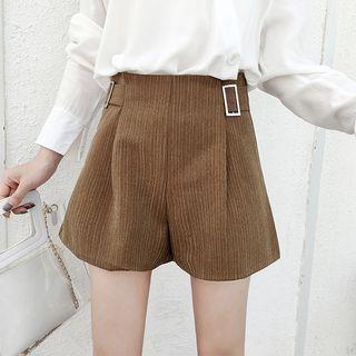 Buckled Pinstriped Wide-leg Shorts
