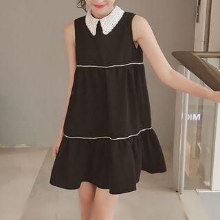 Lace Collar Sleeveless A-line Dress