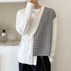 Long-sleeve Houndstooth Panel Mock Two-piece Top