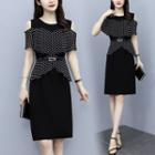 Dot Pattern Panel Cold-shoulder Dress