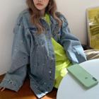 Paint Splatter Washed Denim Jacket Blue - One Size
