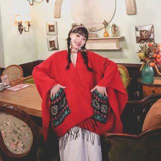 Fringe Scarf Red - One Size