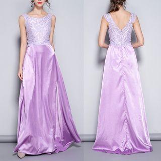 Sleeveless A-line Slit Evening Gown