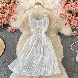Strappy Faux Pearl Mini A-line Dress