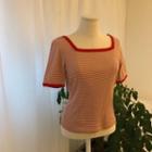 Short-sleeve Pinstriped Square Neck T-shirt As Shown In Figure - One Size