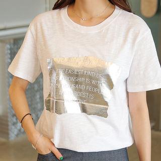 Round-neck Metallic Printed T-shirt