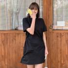 Short-sleeve Plain Shirred T-shirt Dress