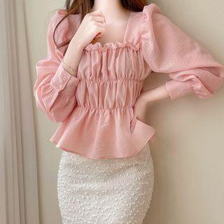 Smocked Pastel Peplum Blouse