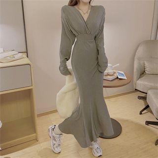 V-neck Plain Midi Mermaid Dress