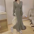 V-neck Plain Midi Mermaid Dress