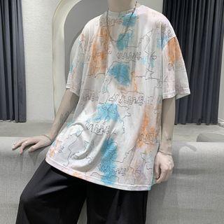 Couple Matching Short-sleeve Tie Dye Printed T-shirt