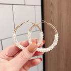 Faux Pearl Hoop Earring 1 Pair - White Faux Pearl - Gold - One Size