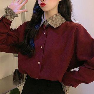 Plaid Cuff Balloon-sleeve Blouse