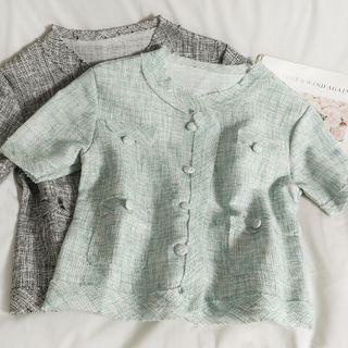 Tweed Fray-trim Slim-fit Shirt