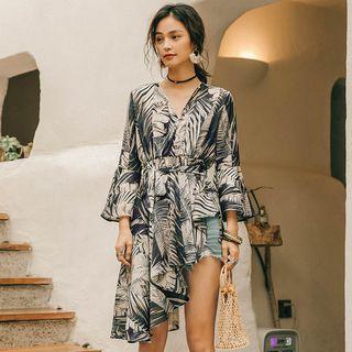 3/4-sleeve Printed Beach Dress