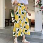 Lemon Print Midi A-line Skirt