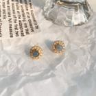 Rhinestone & Faux Pearl Stud Earring One Pair - Circle Blue Pearl Earrings - One Size