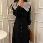 Long-sleeve Layered Collar Button-up Midi A-line Dress