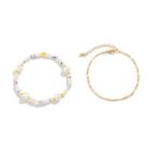 Set Of 2: Faux Pearl / Alloy Anklet Gold - One Size