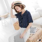 Short Sleeve Dot Printed Blouse