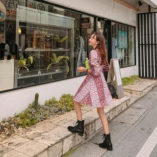 Square-neck Paisley A-line Dress