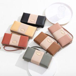 Two-tone Faux Leather Long Wallet