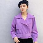 Notch Lapel Open-front Faux Leather Jacket