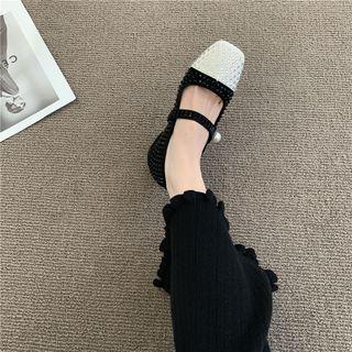 Rhinestone Cap-toe Chunky-heel Mary Jane Pumps
