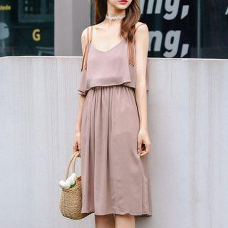 Mock Two-piece Strappy A-line Midi Dress