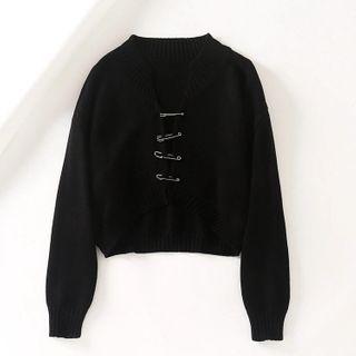 Safety Pin-accent Open-front Cardigan