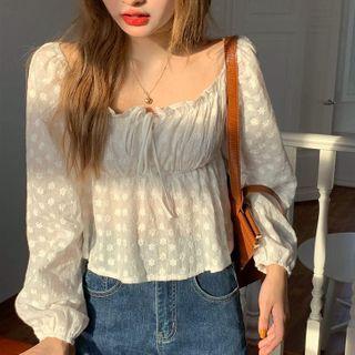 Floral Embroidered Balloon-sleeve Blouse White - One Size