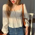 Floral Embroidered Balloon-sleeve Blouse White - One Size