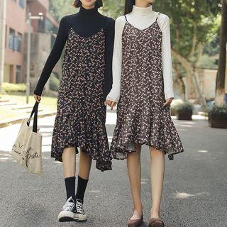 Spaghetti-strap Floral Print Mermaid Dress
