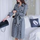 Plaid Frill Trim Double-breasted Trench Coat