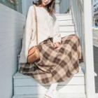 Cable Knit Sweater / Plaid Midi Skirt / Set