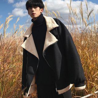 Fleece-lining Notch Lapel Zipper Coat