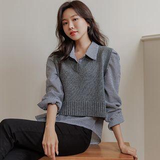 Plain V-neck Cropped Sweater Vest