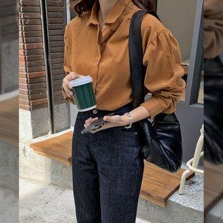 Bishop-sleeve Corduroy Shirt