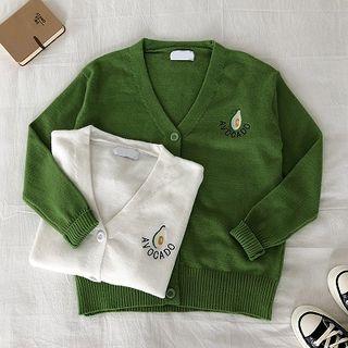 Lettering Embroidered V-neck Long-sleeve Sweater