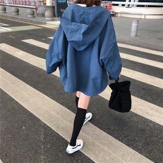 Oversized Pocket Hooded Long-sleeve Jacket Blue - One Size