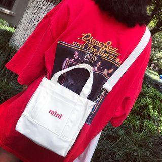 Letter Embroidered Canvas Crossbody Bag White - One Size