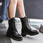 Lace Up Chunky Heel Short Boots
