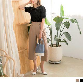 Paperbag-waist Chiffon Cropped Wide-leg Pants