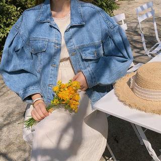 Balloon-sleeve Denim Jacket Blue - One Size